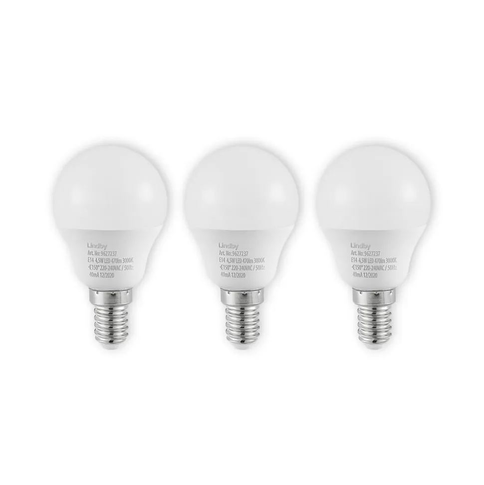 Lindby LED-pære E14 G45 4,5W 3.000K opal sæt med 3 stk