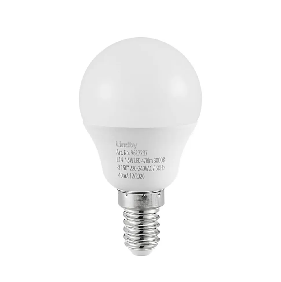 Lindby LED-pære E14 G45 4,5W 3.000K opal sæt med 3 stk