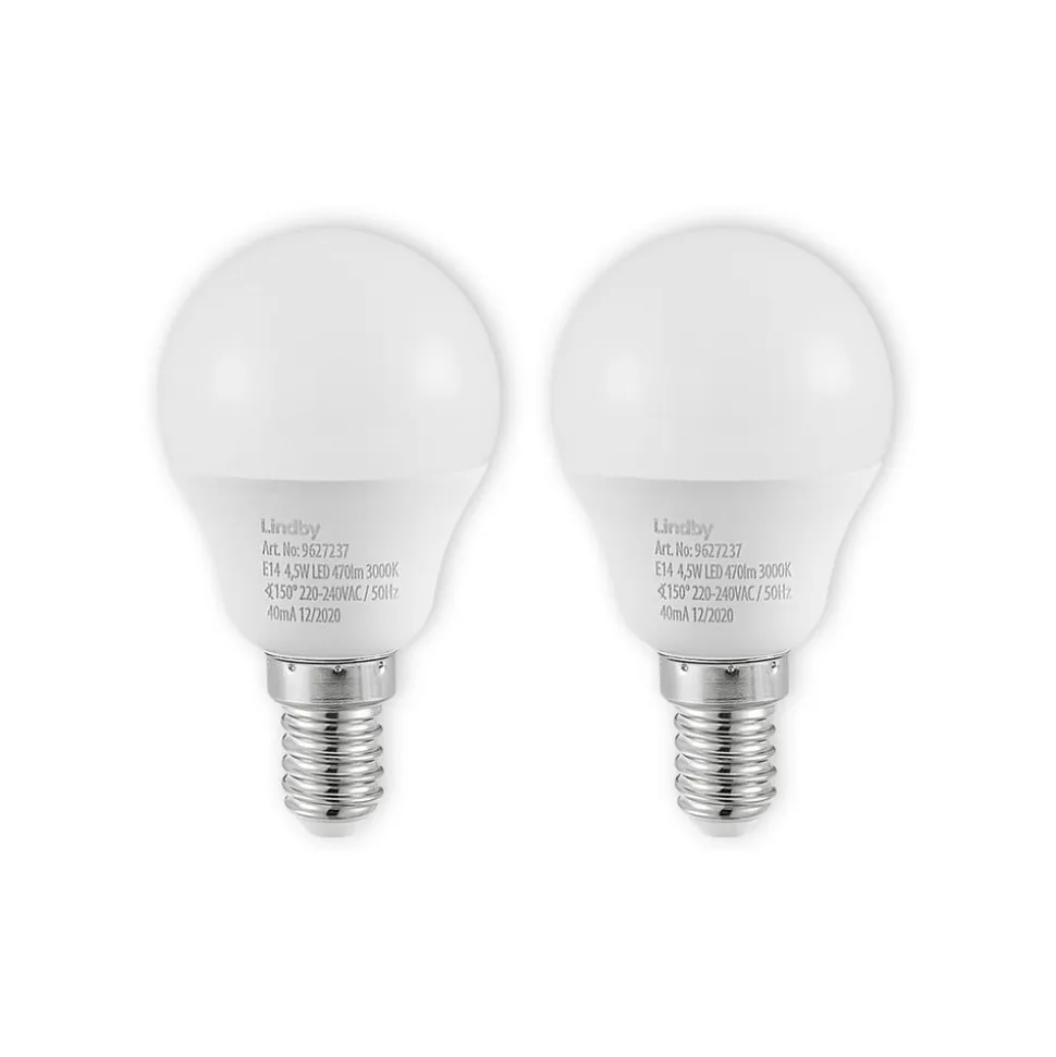 Lindby LED-pære E14 G45 4,5W 3.000K opal sæt med 2 stk