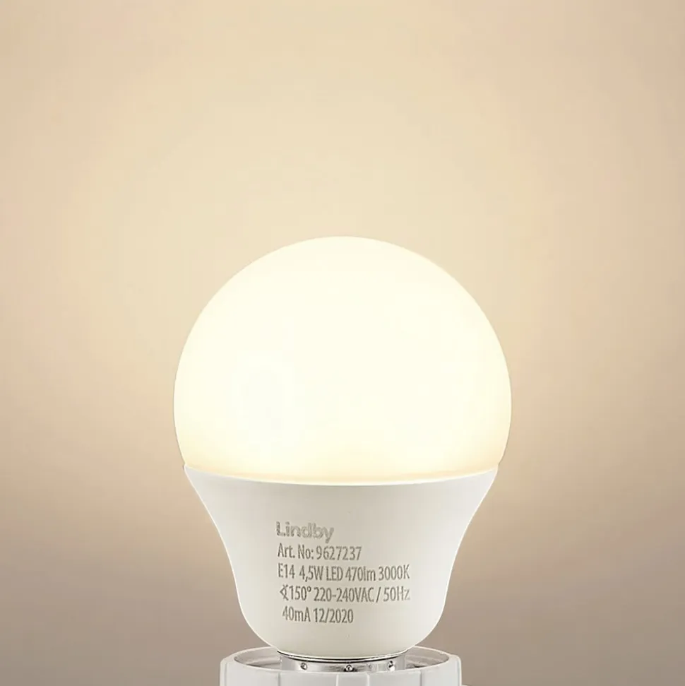 Lindby LED-pære E14 G45 4,5W 3.000K opal sæt med 2 stk