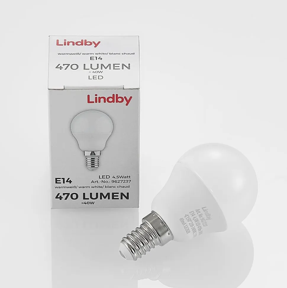 Lindby LED-pære E14 G45 4,5W 3.000K opal sæt med 2 stk