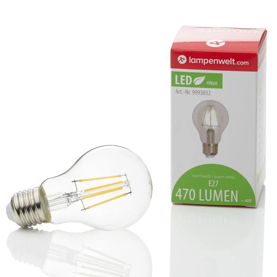 Lindby LED-pære, glødetråd, E27, 4W, klar, 2700K