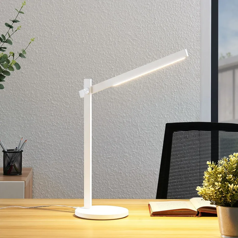 Lindby LED-skrivebordslampe Loretta, højde 43 cm, hvid, CCT