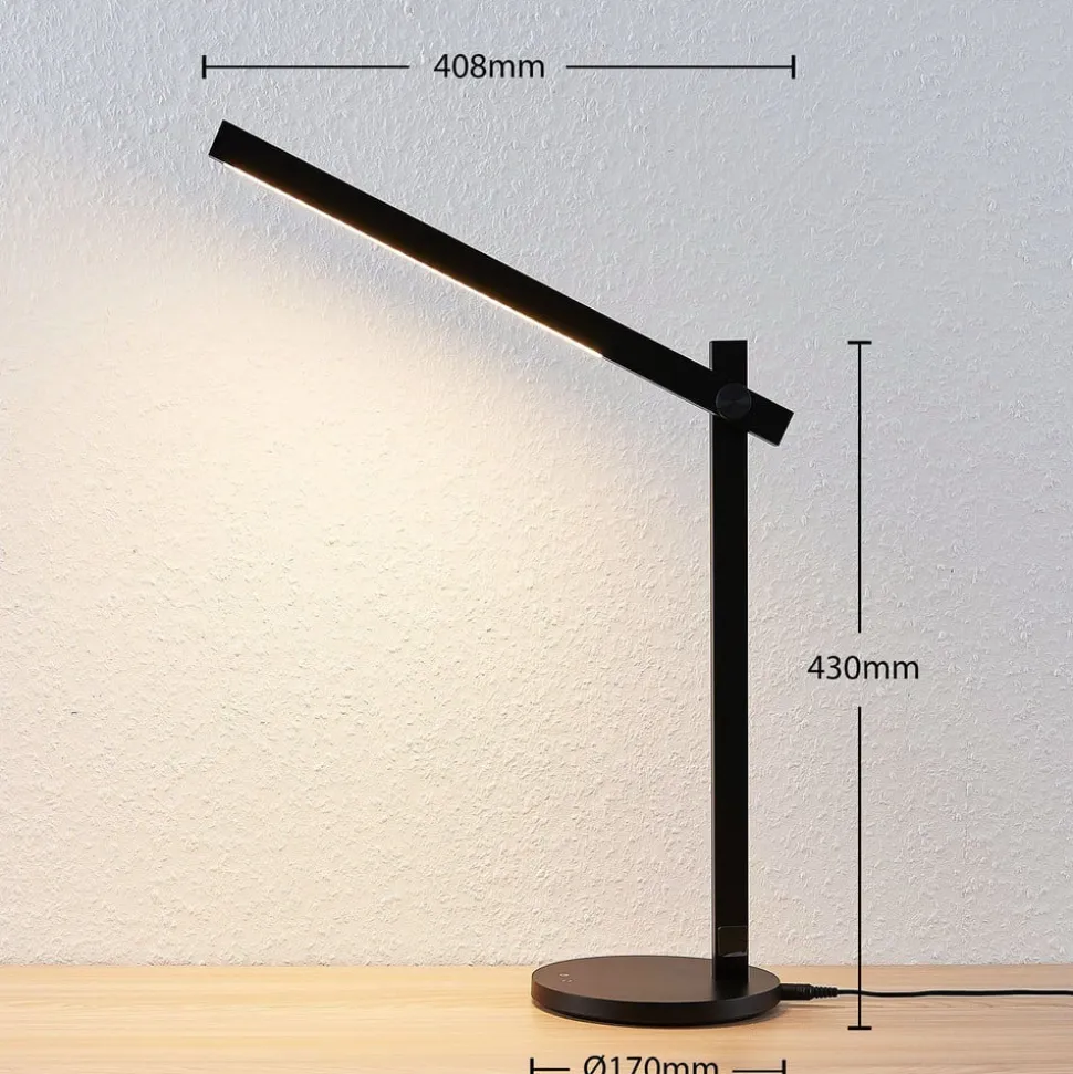 Lindby LED-skrivebordslampe Loretta, 43 cm, sort, CCT