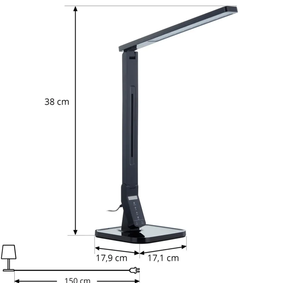 Lindby LED-skrivebordslampe Eleni, sort, CCT, dæmpbar