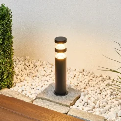 Lindby LED-sokkellampe Lanea, 40 cm, sort, stål, IP44