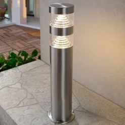 Lindby LED-sokkellampe Lanea, 40 cm, grå, stål, IP44