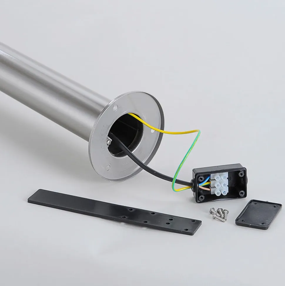 Lindby LED-sokkellampe Lanea, 40 cm, grå, stål, IP44