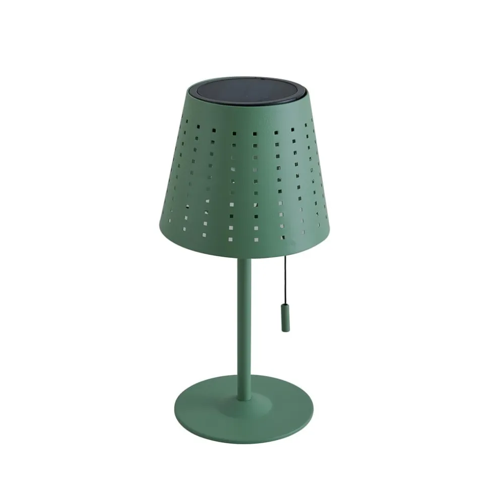 Lindby LED-solcellebordlampe Hilario, grøn, jern, genopladeligt batteri