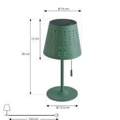 Lindby LED-solcellebordlampe Hilario, grøn, jern, genopladeligt batteri