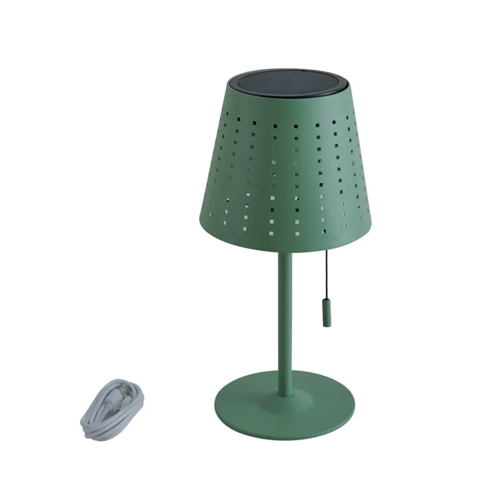 Lindby LED-solcellebordlampe Hilario, grøn, jern, genopladeligt batteri