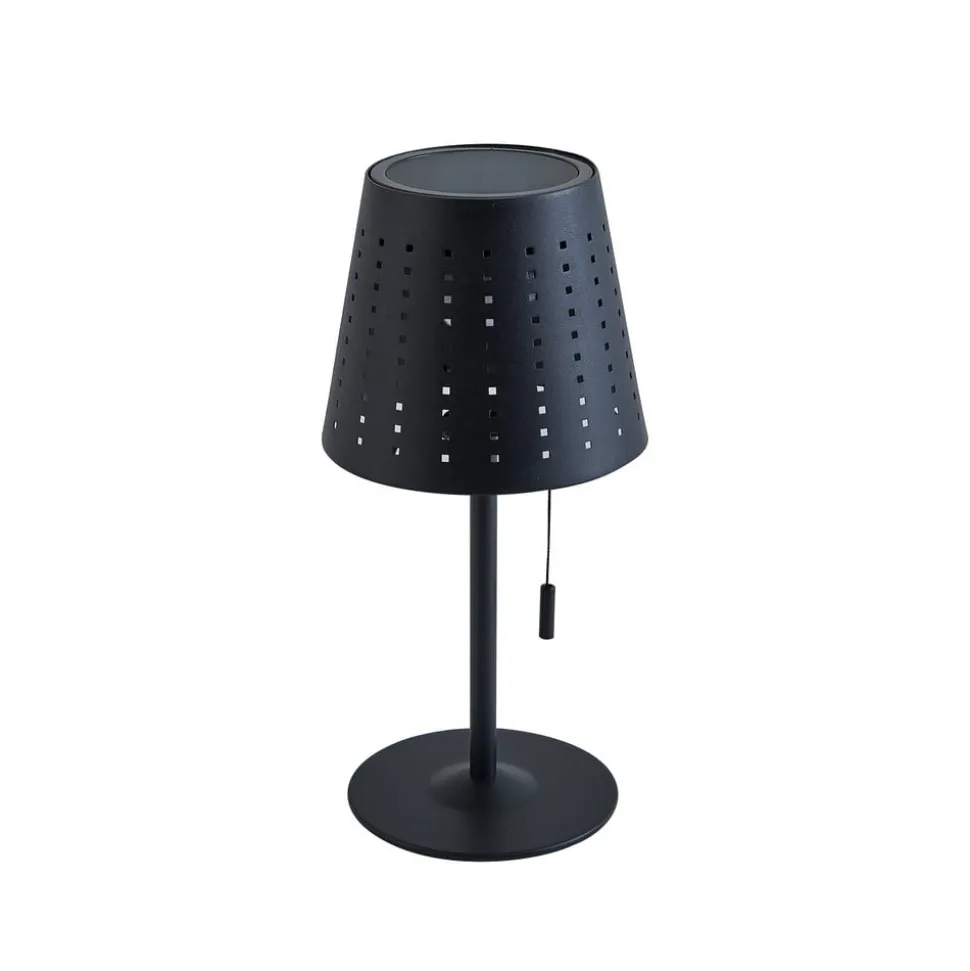 Lindby LED-solcellebordlampe Hilario, sort, jern, genopladeligt batteri
