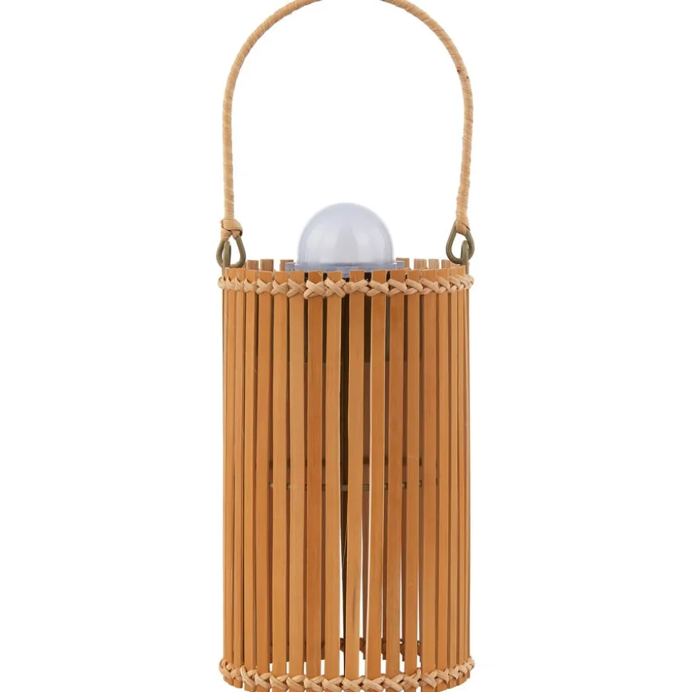 Lindby LED-solcellebordlampe Amaria, bambus, Ø 12 cm