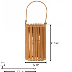 Lindby LED-solcellebordlampe Amaria, bambus, Ø 12 cm