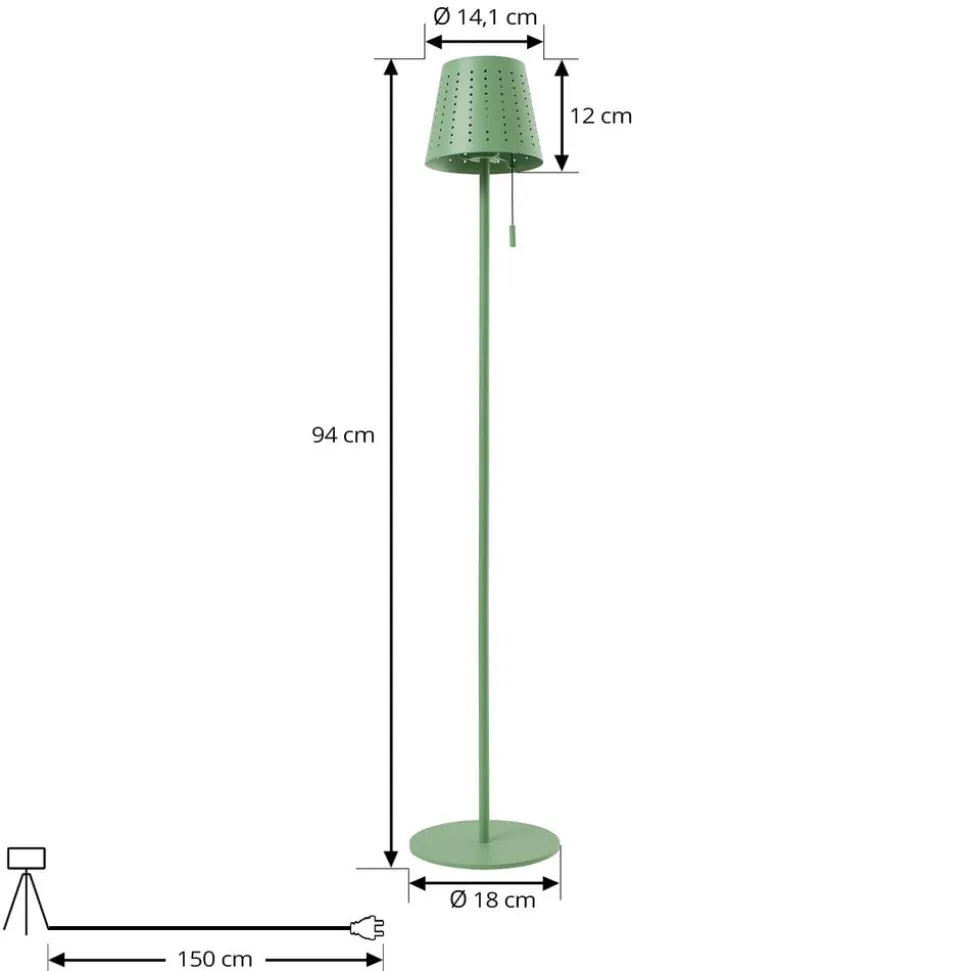 Lindby LED-solcellegulvlampe Hilario, grøn, jern, genopladeligt batteri