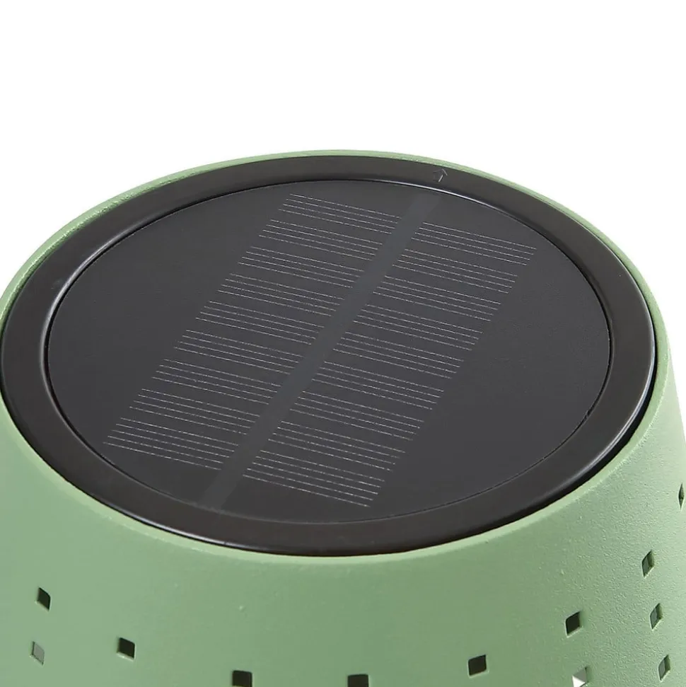 Lindby LED-solcellegulvlampe Hilario, grøn, jern, genopladeligt batteri