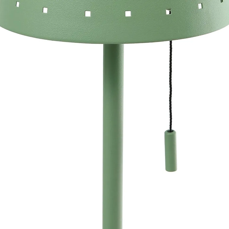 Lindby LED-solcellegulvlampe Hilario, grøn, jern, genopladeligt batteri