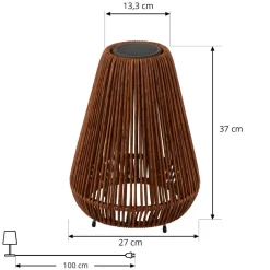 Lindby LED-solcellelampe Amaria, rattan, mørk, Ø 27 cm