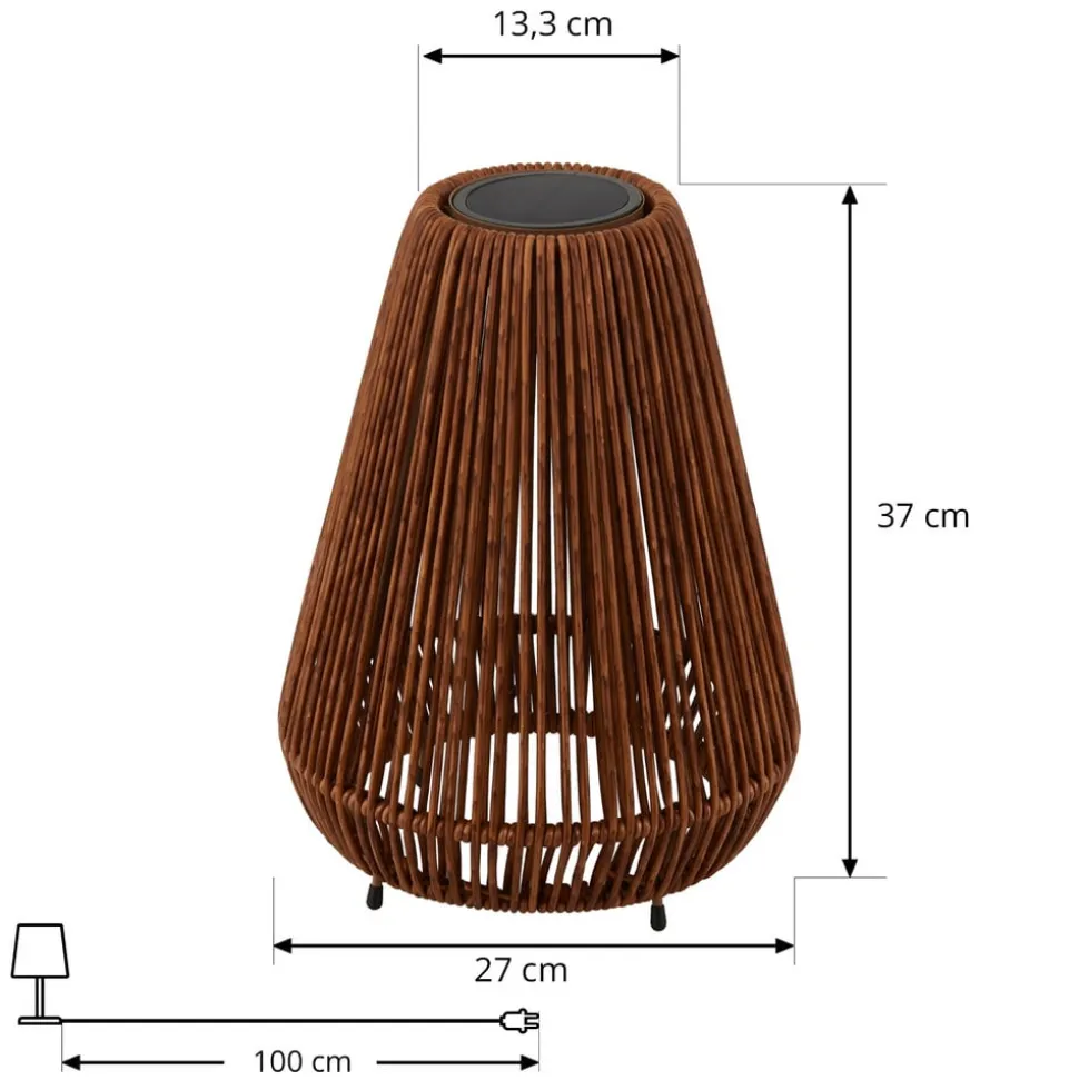Lindby LED-solcellelampe Amaria, rattan, mørk, Ø 27 cm