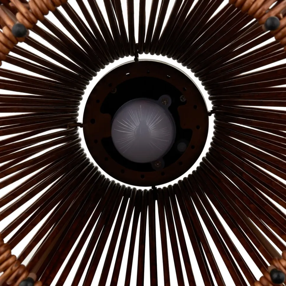 Lindby LED-solcellelampe Amaria, rattan, mørk, Ø 27 cm