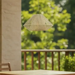 Lindby LED-solcellelampe Austas, beige, Ø 50 cm, USB, IP54
