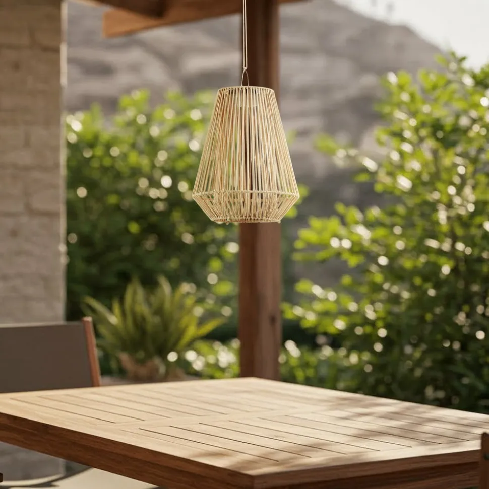 Lindby LED-solcellelampe Austas, beige, Ø 32 cm, USB, IP54
