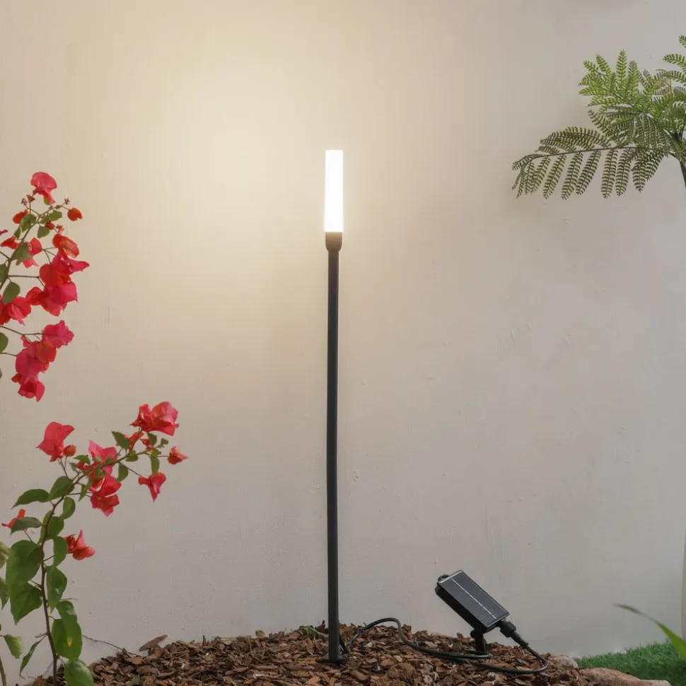 Lindby LED-solcellelampe Balian, sort, aluminium, 3.000 K