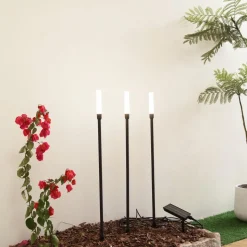 Lindby LED-solcellelampe Balian, sæt med 3, sort, aluminium, 3000K