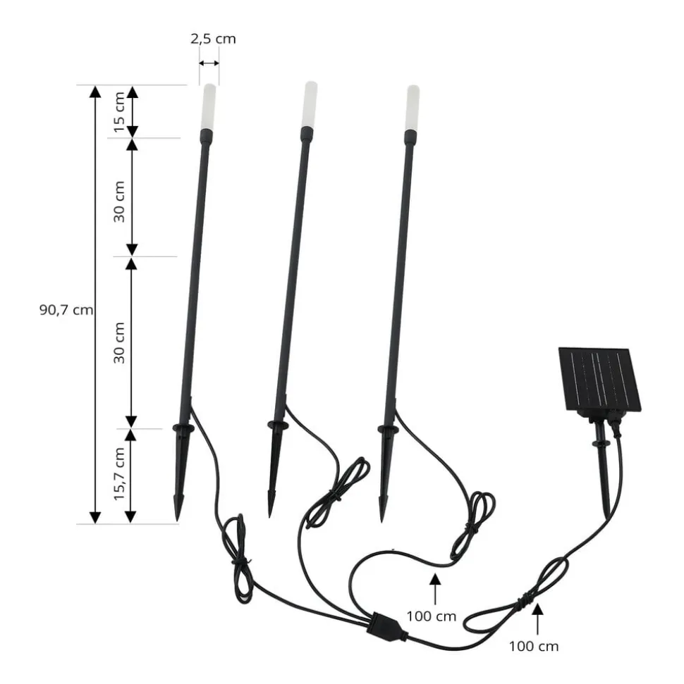 Lindby LED-solcellelampe Balian, sæt med 3, sort, aluminium, 3000K