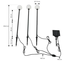 Lindby LED-solcellelampe Brindley, sæt med 3, sort, glas