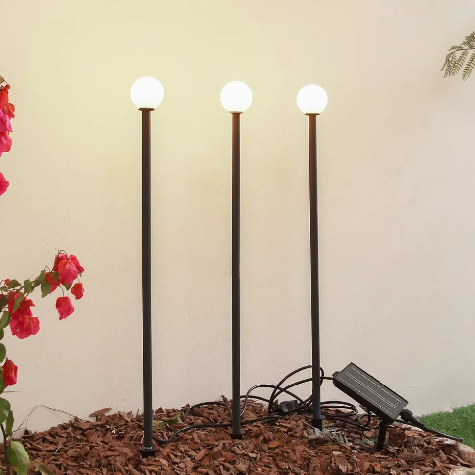 Lindby LED-solcellelampe Freydis, sæt med 3, sort, 2.000 K