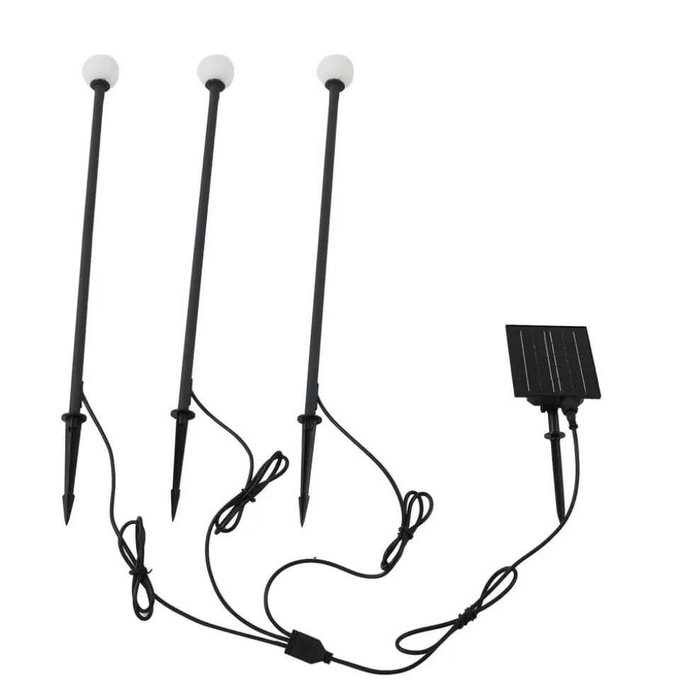 Lindby LED-solcellelampe Freydis, sæt med 3, sort, 2.000 K