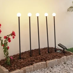 Lindby LED-solcellelampe Freydis, sæt med 5, sort, 2.000 K