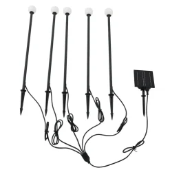 Lindby LED-solcellelampe Freydis, sæt med 5, sort, 2.000 K