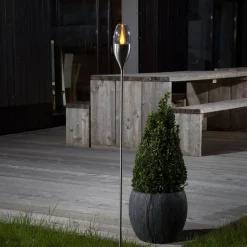 Lindby LED-solcellelampe Jari, højde 122 cm, stål, klar