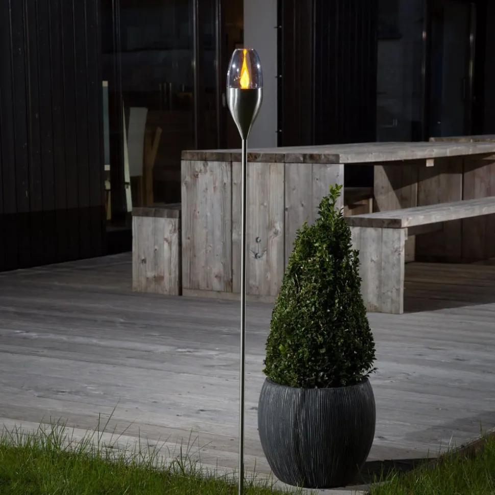 Lindby LED-solcellelampe Jari, højde 122 cm, stål, klar