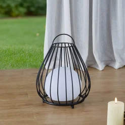 Lindby LED-solcellelampe Kelda, sort, metal, 38 cm, dæmpbar.