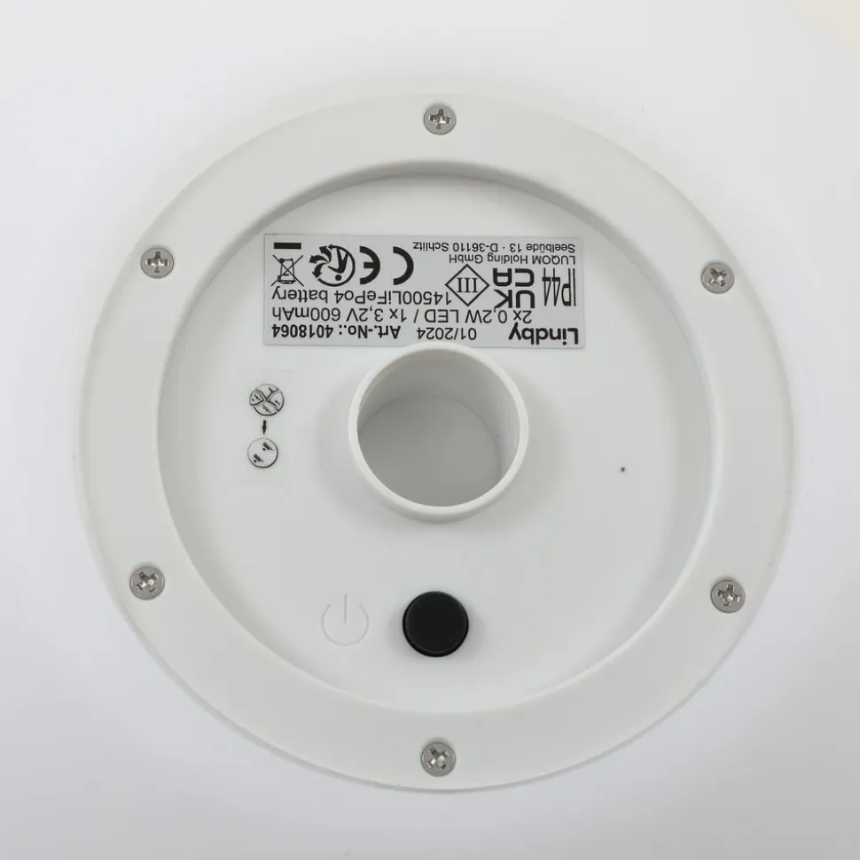 Lindby LED-solcellelampe Lago, Ø 30 cm, kugle, jordspyd, hvid