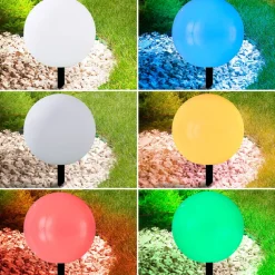 Lindby LED-solcellelampe Lago, Ø 30 cm, kugle, jordspyd, hvid