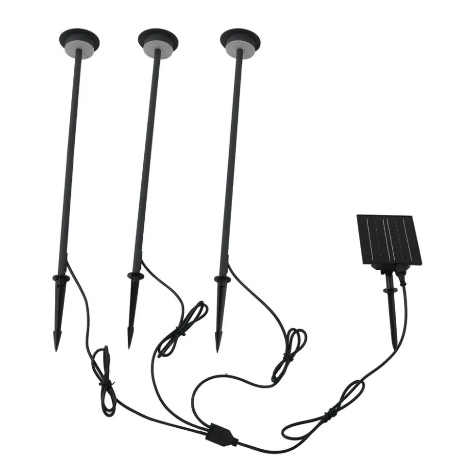 Lindby LED-solcellelampe Lyris, sæt med 3, sort, aluminium, 3.000K