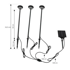 Lindby LED-solcellelampe Lyris, sæt med 3, sort, aluminium, 3.000K