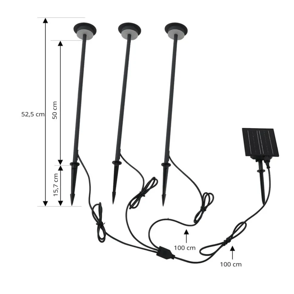 Lindby LED-solcellelampe Lyris, sæt med 3, sort, aluminium, 3.000K