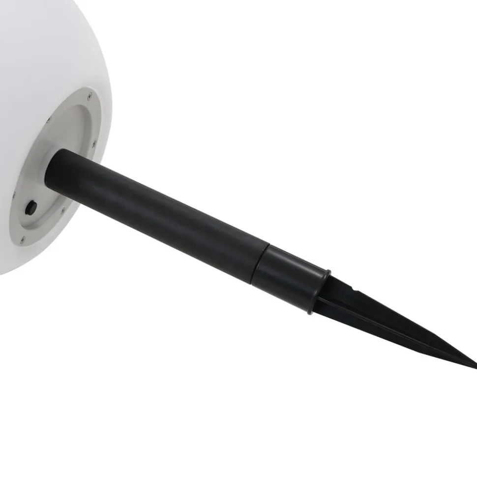 Lindby LED-solcellelampe Lago, Ø 25 cm, kugle, jordspyd, hvid