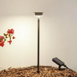 Lindby LED-solcellelampe Lyris, sort, aluminium, 3.000 K