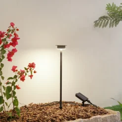 Lindby LED-solcellelampe Lyris, sort, aluminium, 3.000 K