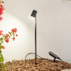 Lindby LED-solcellelampe Myric, sort, aluminium, 3.000 K