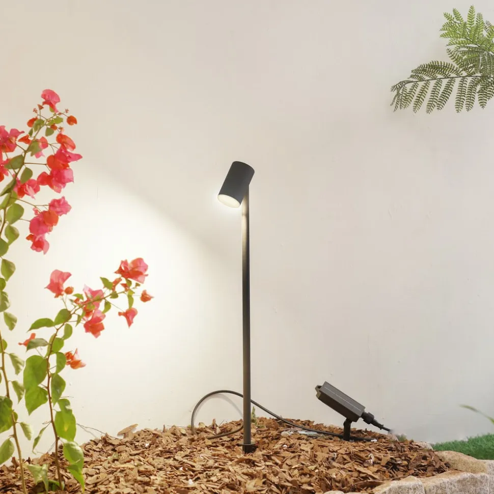 Lindby LED-solcellelampe Myric, sort, aluminium, 3.000 K