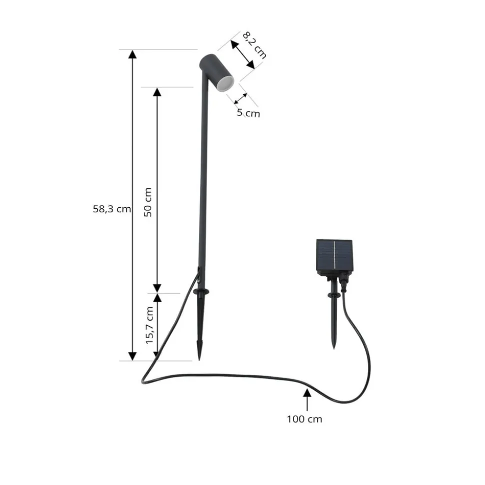 Lindby LED-solcellelampe Myric, sort, aluminium, 3.000 K