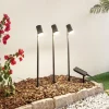 Lindby LED-solcellelampe Myric, sæt med 3, sort, aluminium, 3.000K