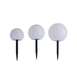 Lindby LED-solcellelamper Lago, sæt med 3, kugler, jordspyd, hvid